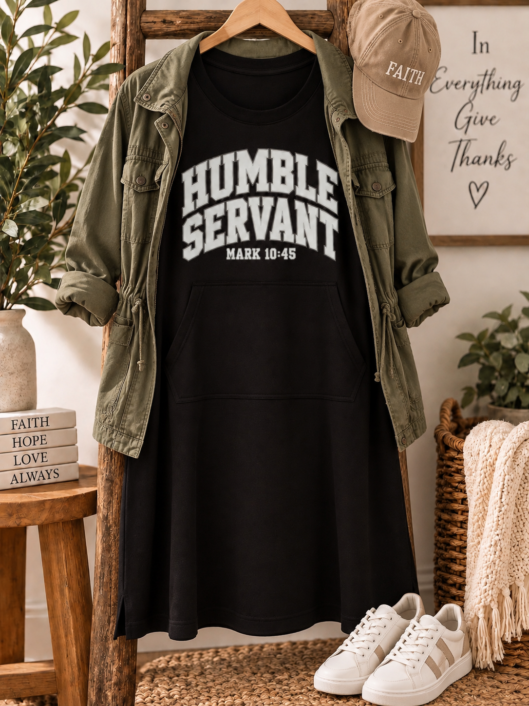 Humble Servant Fleece Dress – Mark 10:45 (Black)