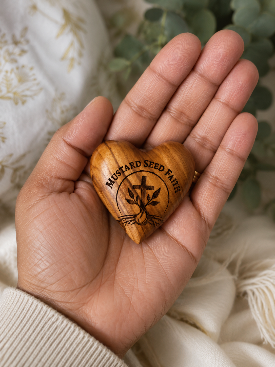 Small Seeds. Big Faith. Wood Pocket Heart