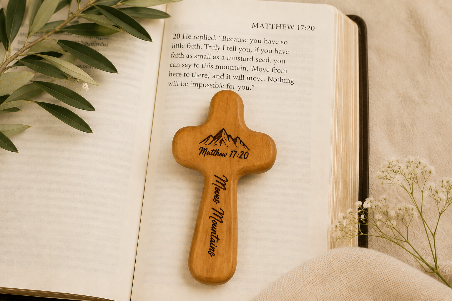 Move Mountains Wood Pocket Cross