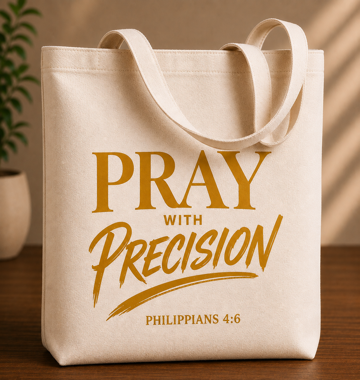 Pray With Precision Tote Bag – Philippians 4:6 Mustard