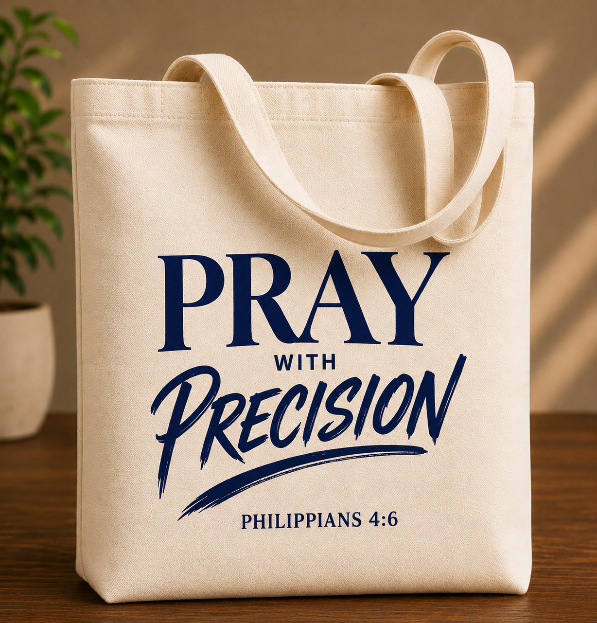 Pray With Precision Tote Bag – Philippians 4:6 Navy
