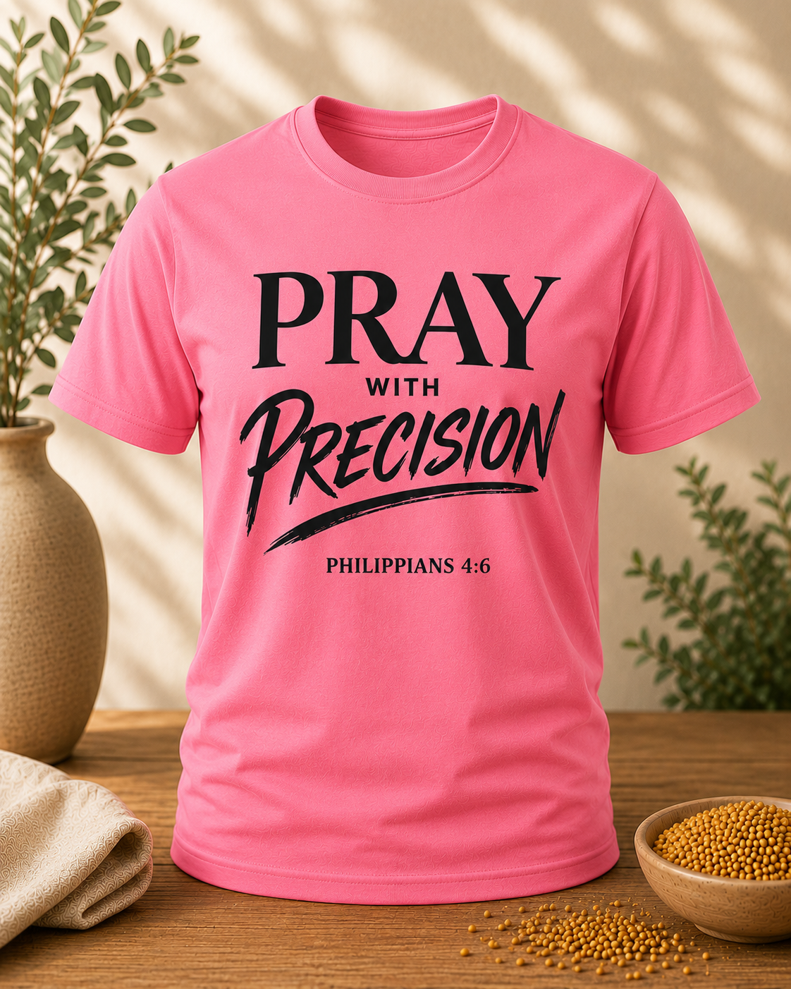 Pray With Precision – Philippians 4:6 Tee Pink