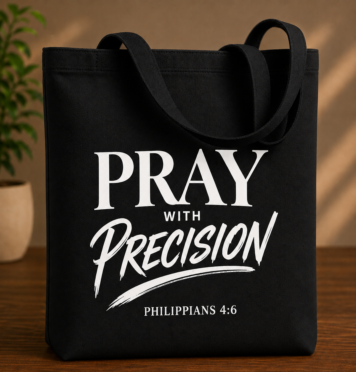 Pray With Precision Tote Bag – Philippians 4:6 Black
